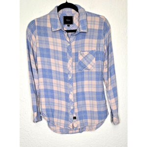 Rails Women Hunter Shirt XS Blue Pink Plaid Button Up Long Sleeve Periwinkle Top